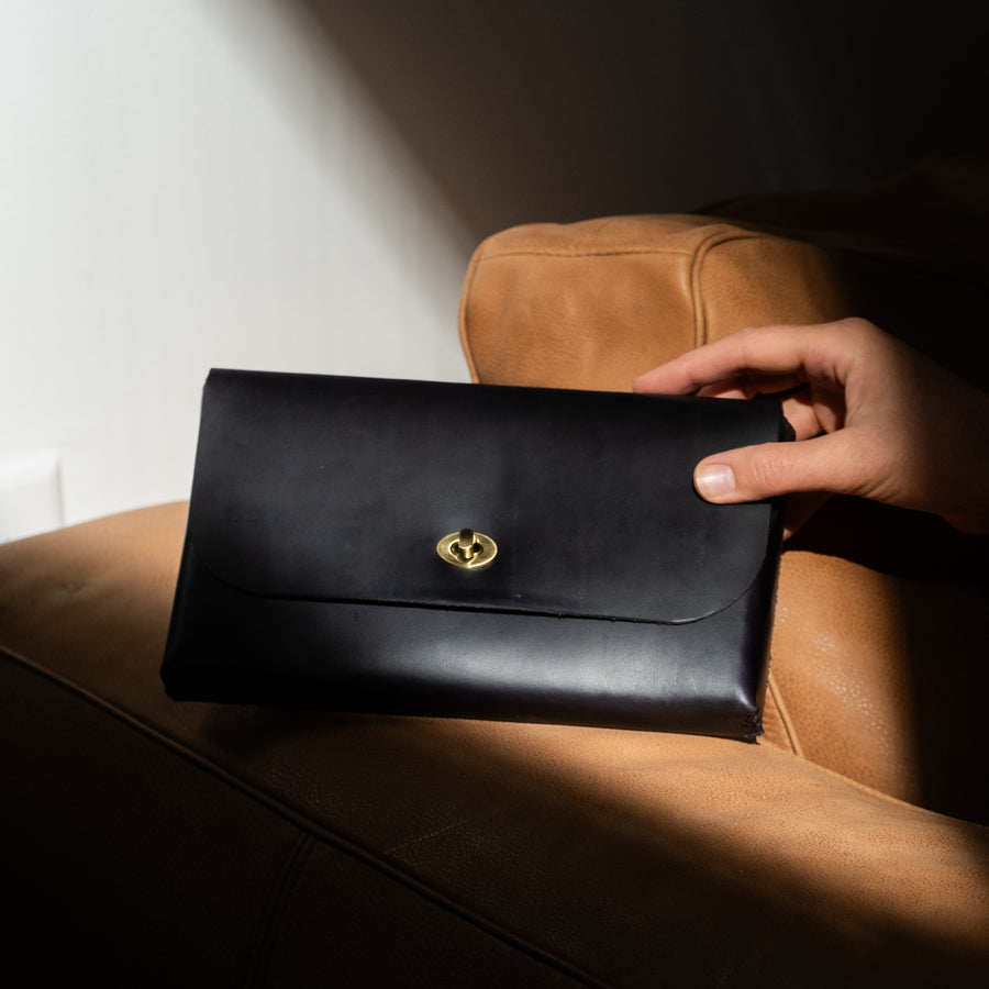 The Hand Stitched Clutch in Midnight